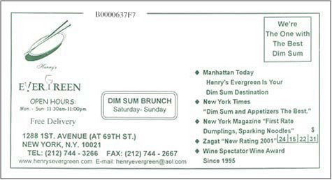 A page from the menu of the Henry's Evergreen restaurant in New York