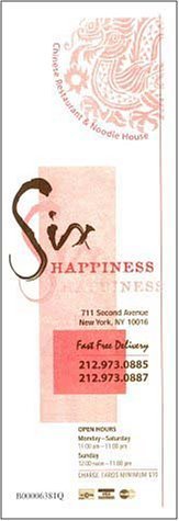 A page from the menu of the Six Happiness restaurant in New York