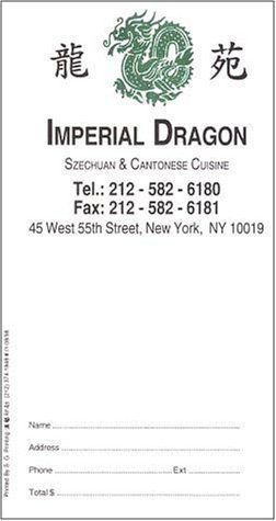 A page from the menu of the Imperial Dragon restaurant in New York