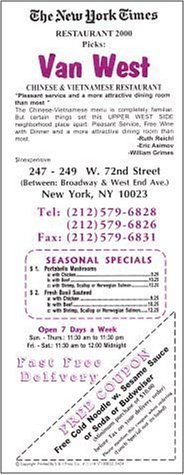 A page from the menu of the Van West restaurant in New York